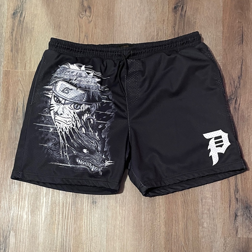 Black Graphic Shorts with Naruto Design